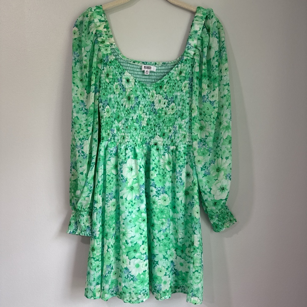 Green Floral Long Sleeve Dress